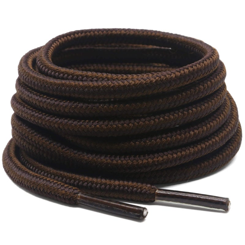 DELELE 2 Pair Round Boot Laces Outdoor Hiking Walking Shoelaces Dark Brown Coffee Striped Shoe Lace Work Shoe Strings 55 inch - Image 1